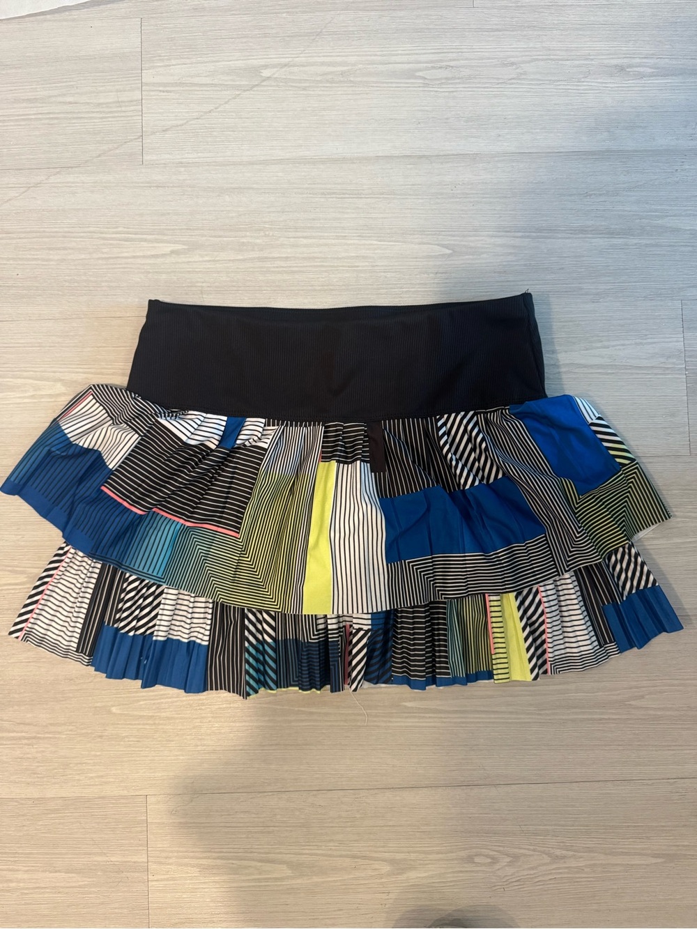 Lucky in Love — Black Waistband Multicolor Patterned Ruffle Skirt